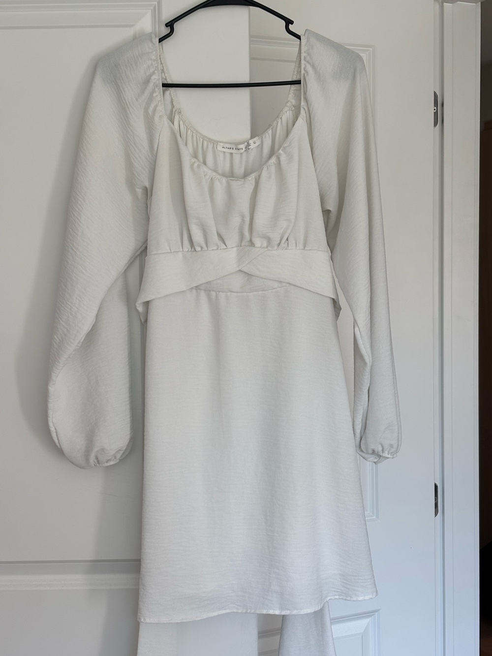 Altar'd State White Long Sleeve Square-Neck Mini Dress